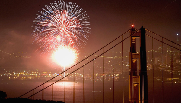 Fireworks Light up Golden Gate Bridge On Independence Day