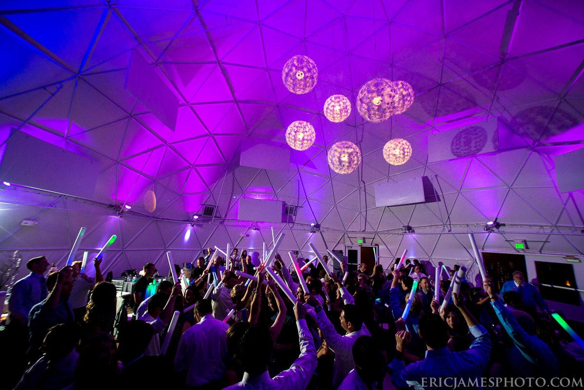Dance floor lighting in dome with multicolored and balloon lights