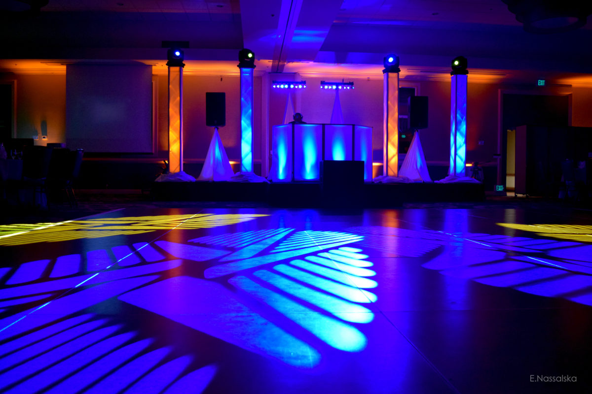 social event floor pattern wash lighting and DJ booth stage lighting