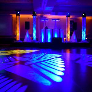 social event floor pattern wash lighting and DJ booth stage lighting