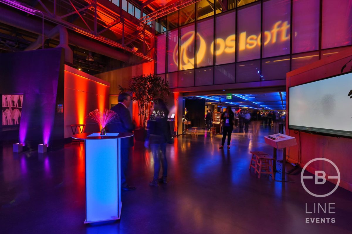 Lobby multicolored lighting for corporate event