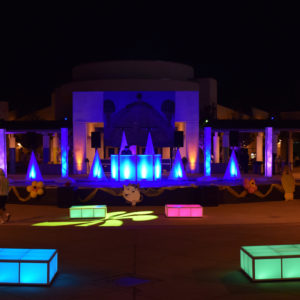 Outdoor DJ stage set-up and dance floor lighting