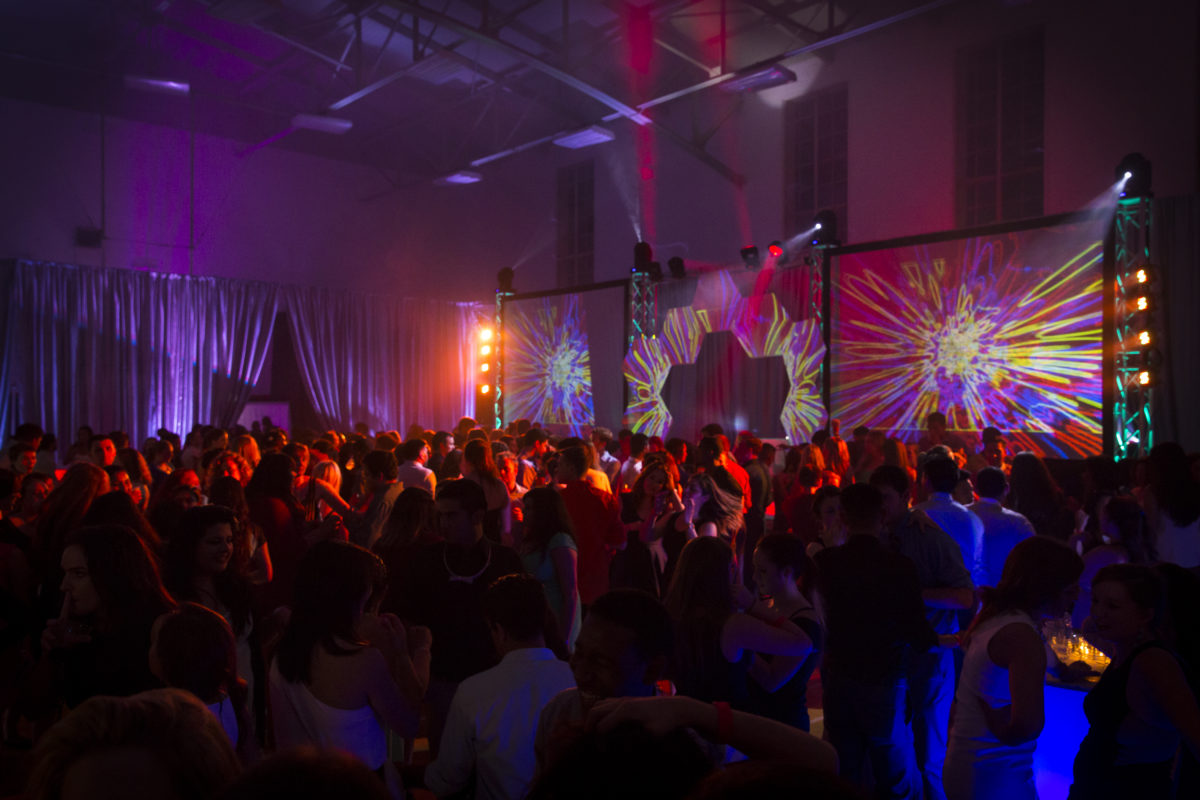 Dance floor and digital screen lighting for event